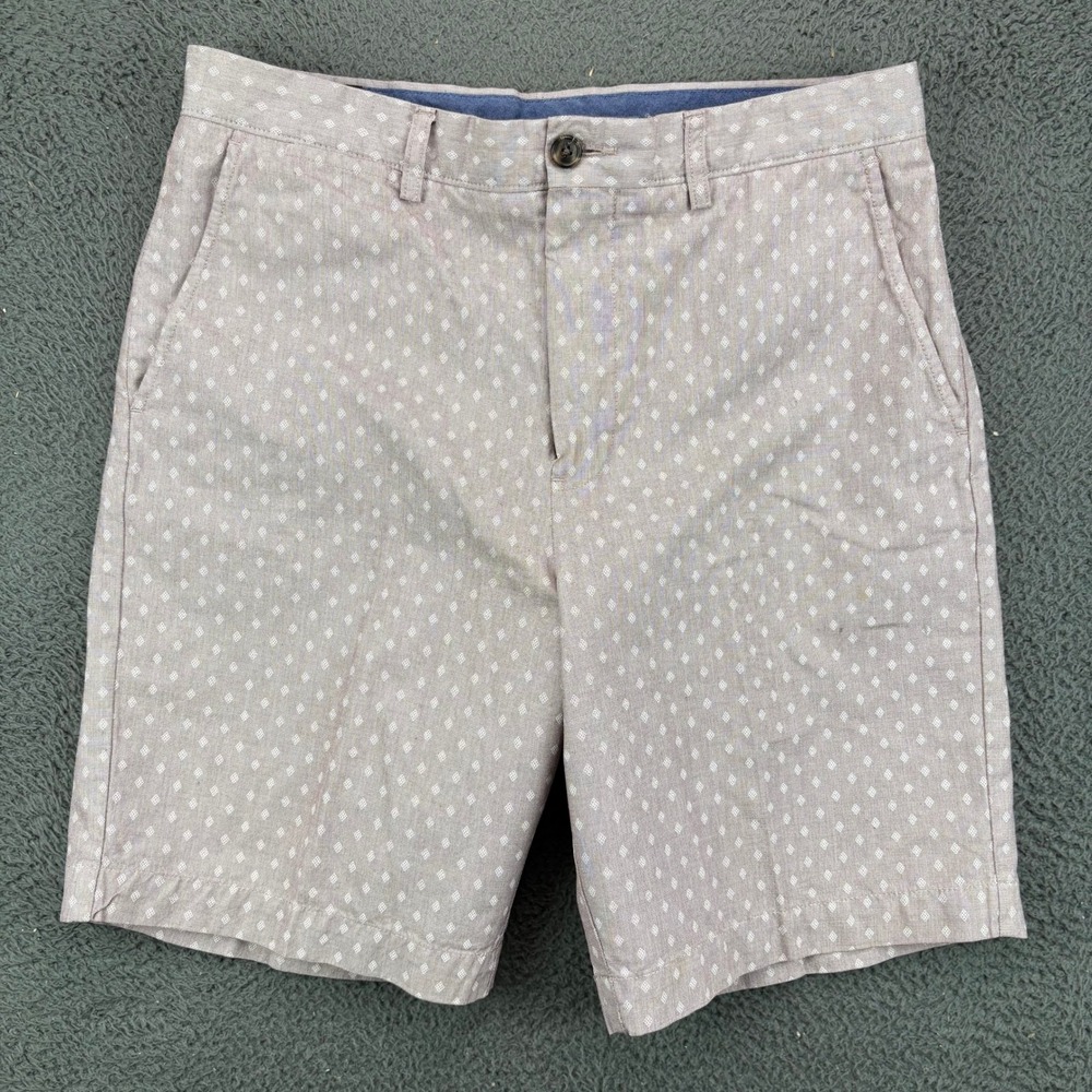 Johnston & Murphy Mens 33 Pima Cotton Diamond Print Chino Shorts Taupe Brown